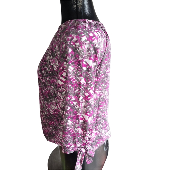 Ilanco Purple and Gray Patterned Cropped Sleeve Top S - Picture 4 of 6